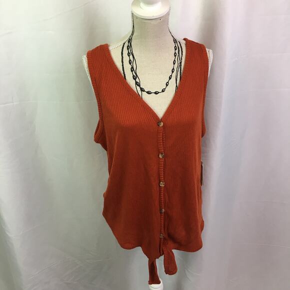 Pink Republic Ribbed Button Down Tank Rust Medium - Picture 14 of 15